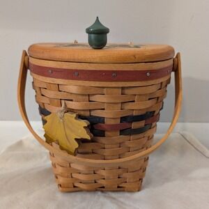 VTG Longaberger Shades Of Autumn Basket Liner & Plastic Protector Handmade Woven